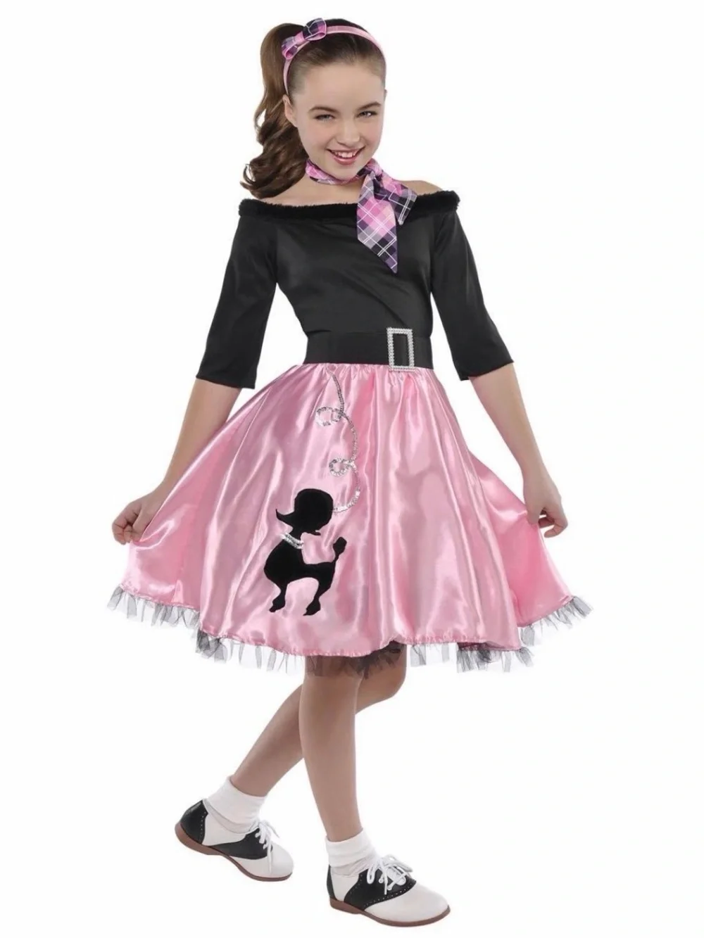 Girls Pink and Black 1950s Poodle Skirt Costume